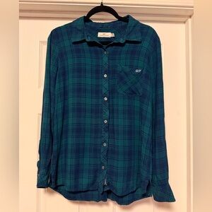 Vineyard Vines Plaid Button Up Shirt - Green & Navy - Size 8